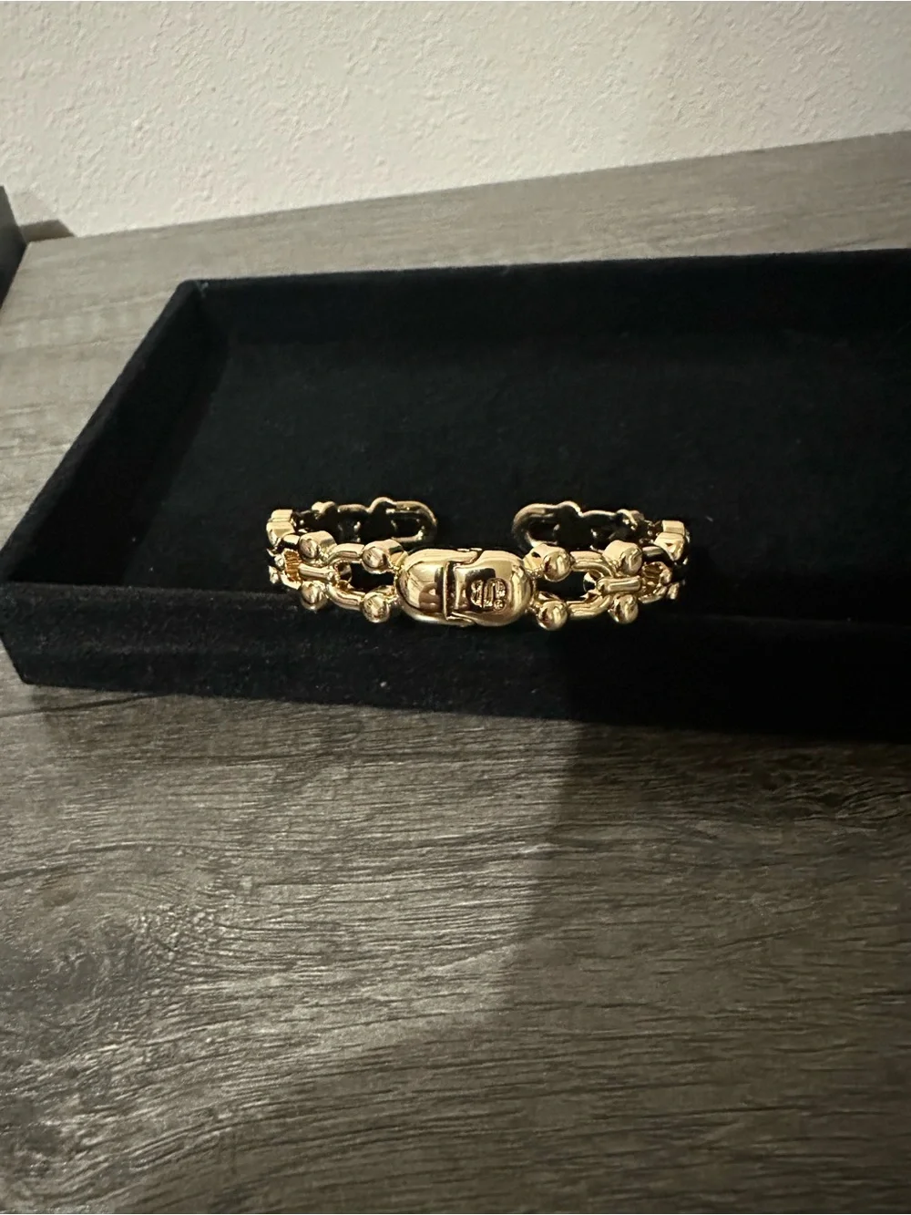 Bomb Party Gold Tone Chain Link Bangle Bracelet Rhinestone Accent Statement